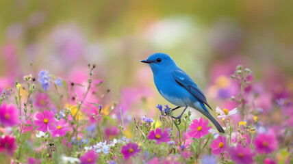 blue bird with its wings spread wide,