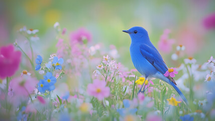 blue bird with its wings spread wide,
