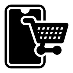 mobile commerce, e commerce, e-commerce, marketplace, mobile app, online shop glyph or solid icon