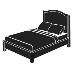 A black and white drawing of a bed silhouette vector 
