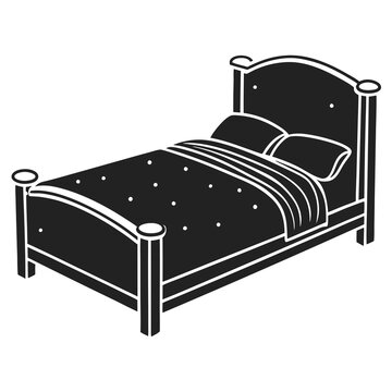 recommend clip art: A black and white drawing of a bed silhouette vector 