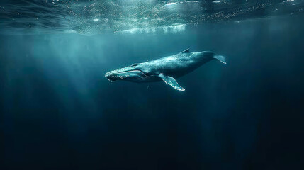 Fototapeta premium Humpback Whale Swimming in the Deep Ocean