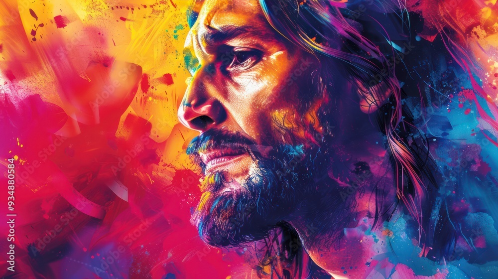 Wall mural colorful abstract portrait of jesus christ with copy space - vector illustration