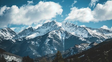photo of snowy mountain peaks , ai