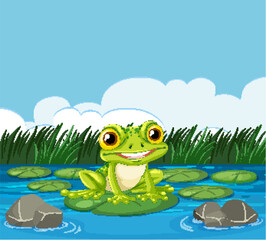Fototapeta premium Happy Frog on Lily Pad
