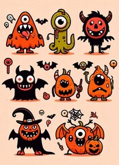 set of halloween icons , Cute Halloween monsters for kids