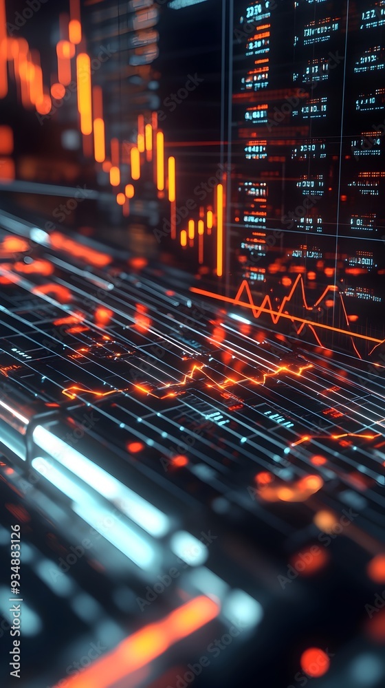 Poster ascending 3d business growth chart with data visualization dynamic data points and line graphs glowi