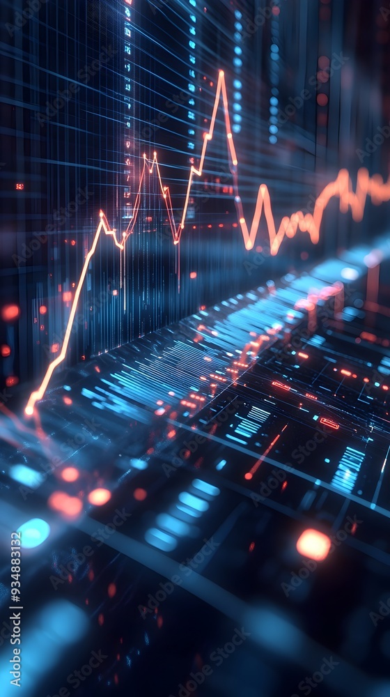 Poster ascending 3d business growth chart with data visualization dynamic data points and line graphs glowi