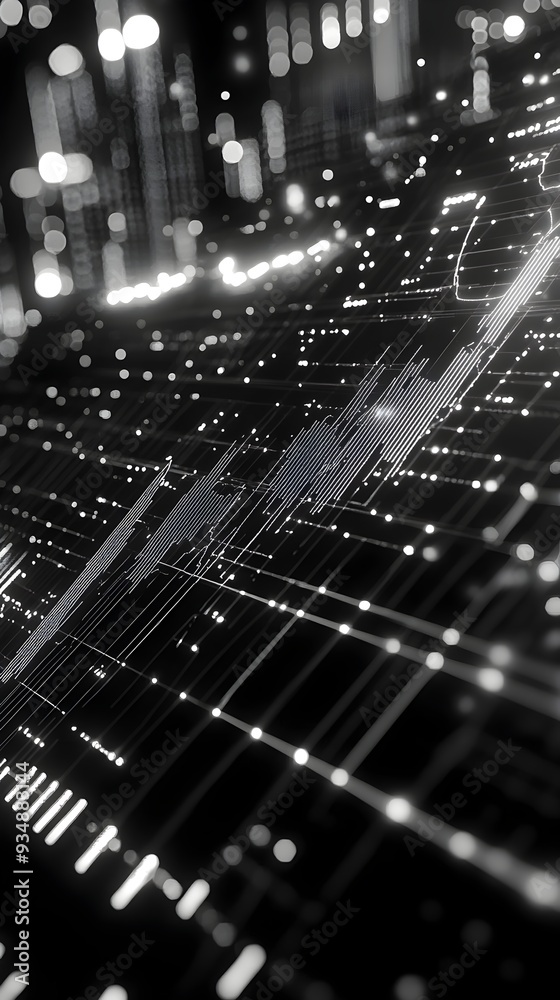 Poster ascending 3d business growth chart with data visualization dynamic data points and line graphs glowi