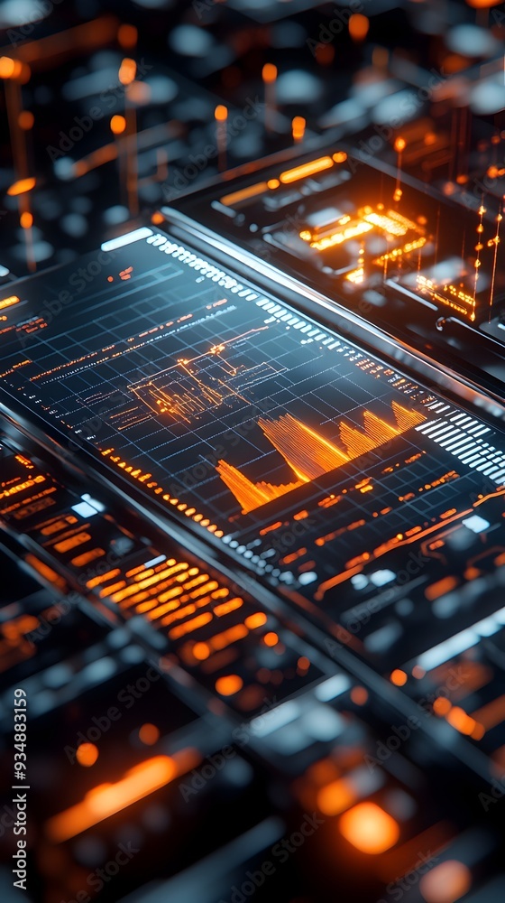 Poster ascending 3d business growth chart with data visualization dynamic data points and line graphs glowi
