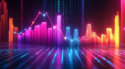 Fototapeta premium Ascending 3D business growth chart with data visualization featuring a sleek minimalist infographic design futuristic abstract geometric shapes and a luminous neon color palette