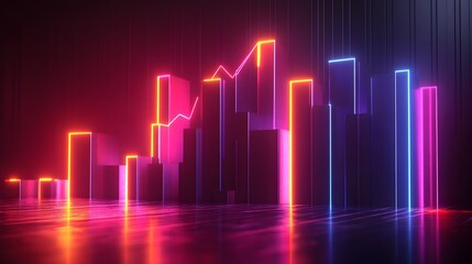 Fototapeta premium Ascending 3D business growth chart with data visualization sleek minimalist infographic futuristic abstract geometric shapes luminous neon color palette cinematic lighting Bauhaus inspired