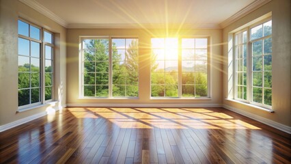 Obraz premium Empty room with natural sunlight shining through window, creating a bright and serene atmosphere