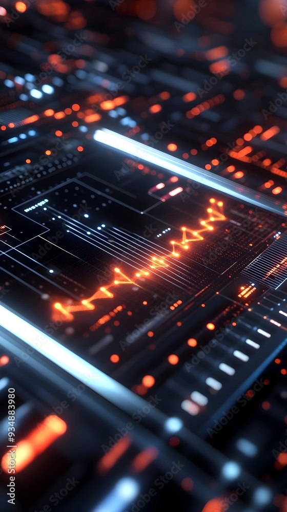 Poster ascending 3d business growth chart with dynamic ai powered data visualization featuring glowing holo