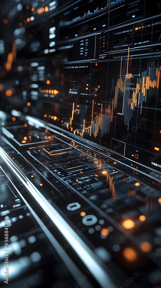 Poster ascending 3d business growth chart with dynamic data visualization glowing holographic user interfac