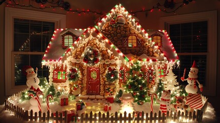 Fototapeta premium Homemade christmas candy house decked out for the occasion