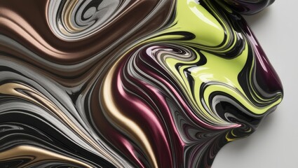 Obraz premium Abstract Swirls of Liquid Paint, Green, Black, Gold, Purple, White