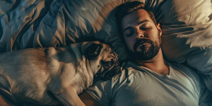 Individual struggles to rest because of a snoring dog above
