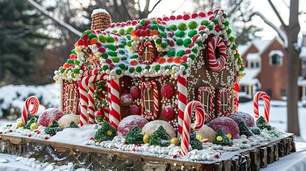 Homemade christmas candy house decked out for the occasion