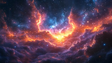 Fototapeta premium Boundless Cosmic Expanse:Luminous Stellar Archipelagos and Captivating Celestial Phenomena,Showcasing Dynamic Digital Impressionism and Retrofuturistic Space