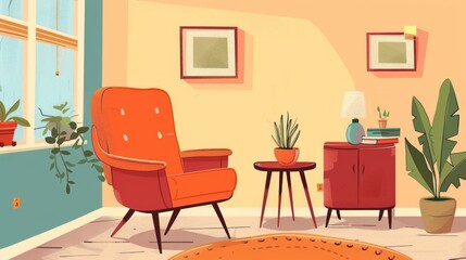 Fototapeta premium Cozy living room with armchair, side table and plant.