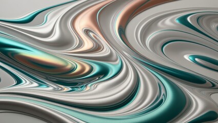 Abstract Liquid Swirls in Green and White, Digital Art
