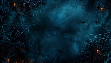 Spooky Halloween Background with Cobwebs and Spiders