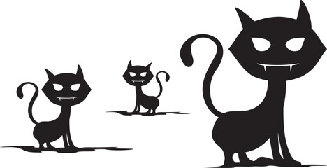 Creepy black cat on the way to celebrating halloween. Pumpkin, witch, bat, castle, black cat, spider, candle, skull, creepy, spooky. Vector Illustration.
