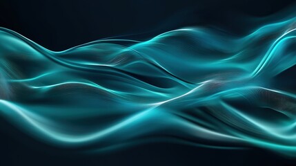 Fototapeta premium Abstract Teal Flow: A mesmerizing abstract digital art piece featuring a flowing, turquoise wave against a dark backdrop. 