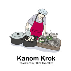"Kanom Krok" or Thai coconut rice pancakes, local food in Thailand. Hand drawn style vector illustration.