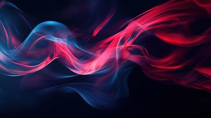 Abstract Flow:  Red and Blue Light Waves: A mesmerizing abstract background with vibrant red and blue light waves flowing against a deep black canvas