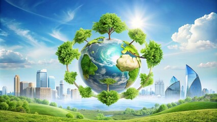 Digitally enhanced artwork depicting the optimization of life cycle sustainability in a modern world
