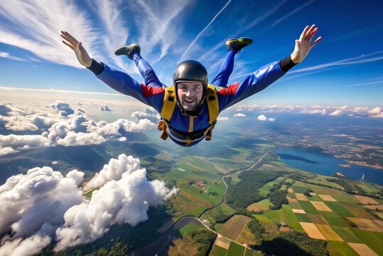 A man is jumping out of a plane with a parachute