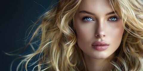 Obraz premium Chic Fashion Portrait of an Attractive Woman with Natural Light Blonde Hair in a Studio Environment