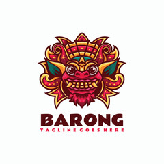 Vector Logo Illustration Balinese Barong Mascot Cartoon Style.