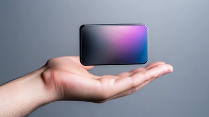 Hand Holding A Black Phone With A Gradient Screen