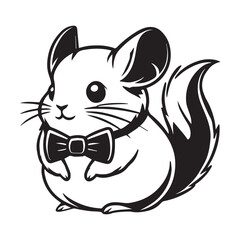 Naklejka premium Cute Chinchilla Outline Design - Chinchilla Wearing A Large Bow Tie And Smiling Illustration in black and white