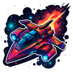 Fototapeta premium Red and Blue Spaceship Soaring Through a Starry Sky