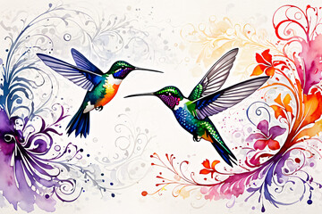 Obraz premium hummingbird and flowers