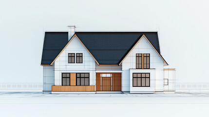 A modern architectural design of a house showcasing clean lines, large windows, and a harmonious blend of materials.