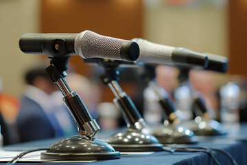 Microphones on a Conference Table for meeting purpose with blured background