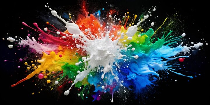 vibrant playful colorful white paint splatters on black background joyful happy energetic carefree spontaneous creative expressive art therapy