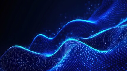 Fototapeta premium Blue abstract technology design with wavy lines and holographic elements