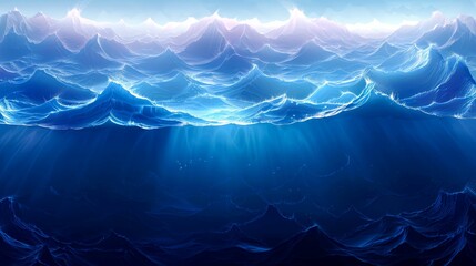 Underwater View of Wavy Ocean Surface with Light Shining Through