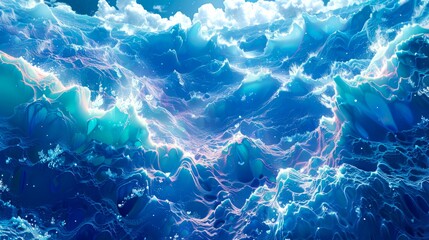 Abstract Blue and White Waves with Pink Highlights and White Specks