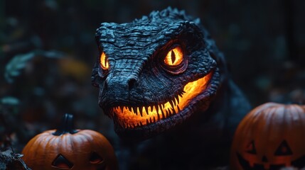 Naklejka premium A scary looking dinosaur with glowing eyes