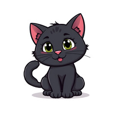 Fototapeta premium Black cat cartoon icon illustration on white background. Generative AI