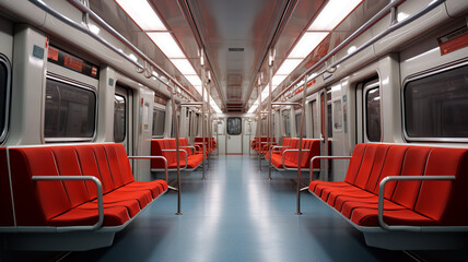 Fototapeta premium Inside the subway, there are comfortable seats that are suitable for traveling.