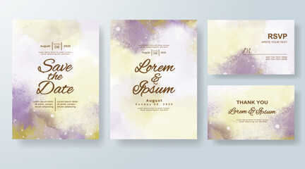Wedding invitation with Abstract splashed watercolor background