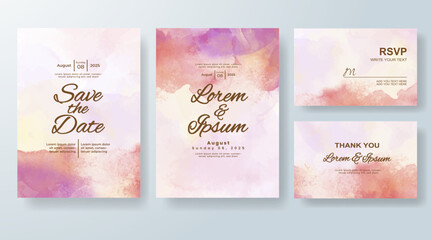 Wedding invitation with Abstract splashed watercolor background